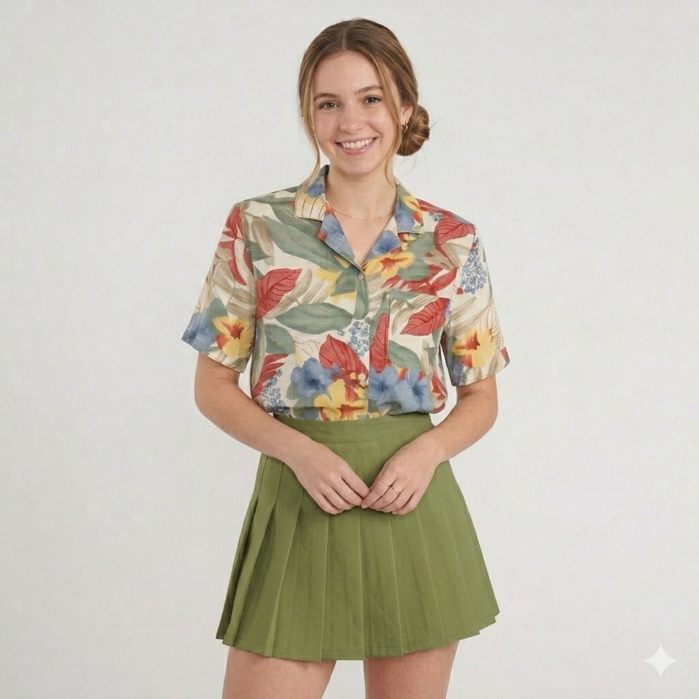 Alfred‎ Dunner Womens 12 Tropical Floral Button Up Shirt Rayon Short Sleeve Top